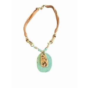 Bohemian Gold Tone Turquoise Pendant Necklace Womens Western Jewelry